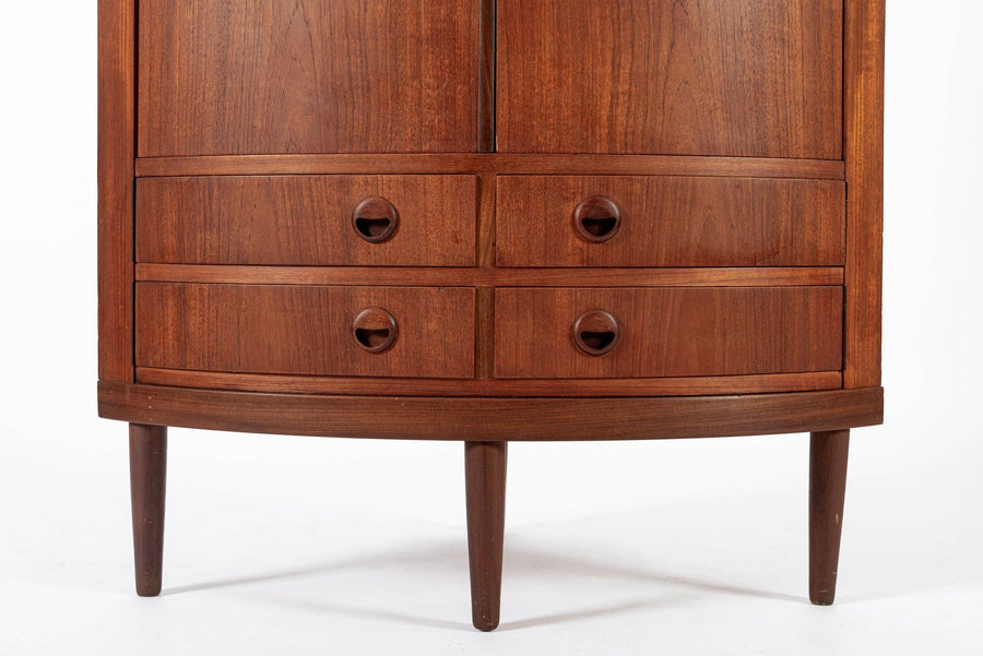Mid Century Danish Modern Teak Corner Cabinet with Pivoting Drawers
