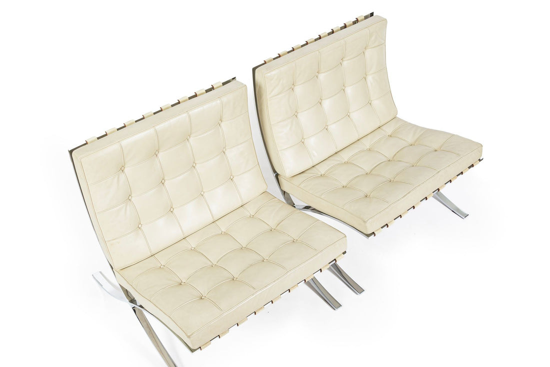 Mid Century Cream Barcelona Chairs by Mies van der Rohe for Knoll, 1980s