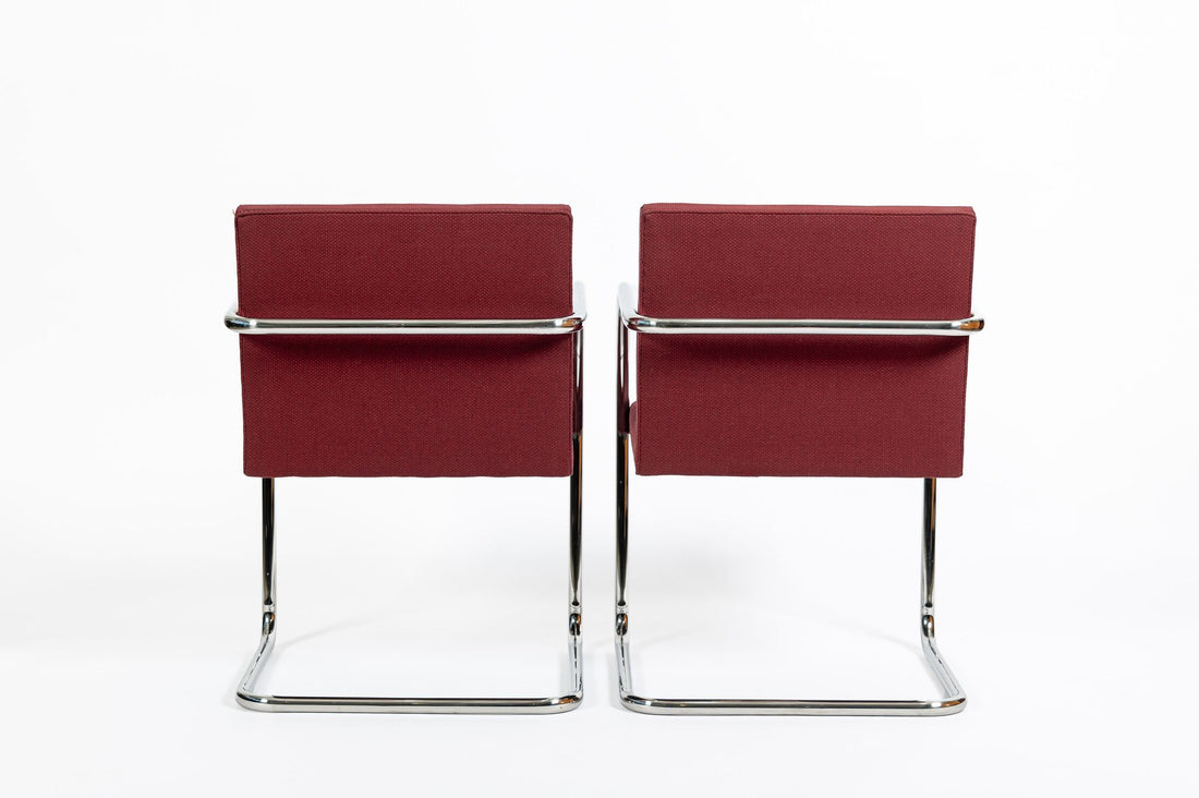 Pair Mid-Century Red Brno Armchairs by Mies van der Rohe for Knoll, 1983