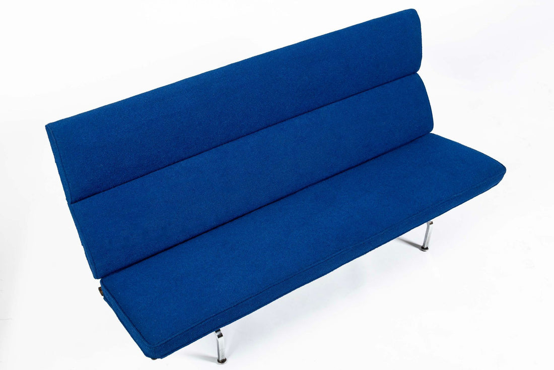Mid Century Blue Sofa Compact by Eames for Herman Miller 1970s