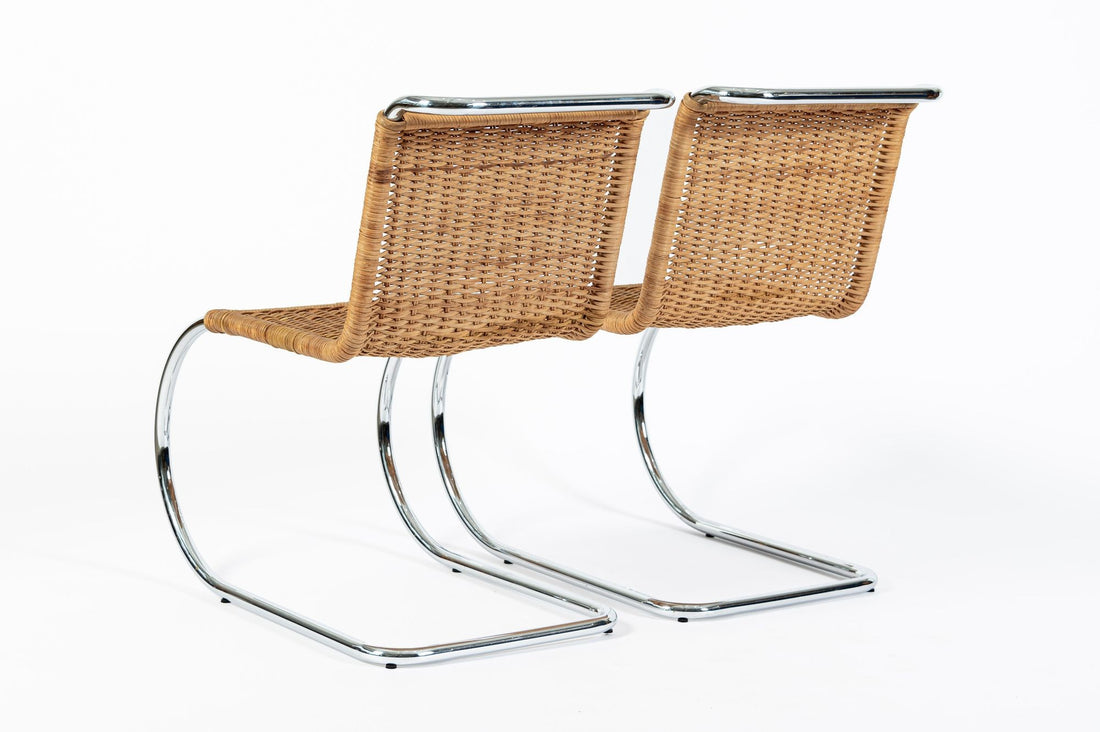Mies van der Rohe MR10 Cane and Chrome Cantilever Dining Chairs for Stendig, Bauhaus Pair