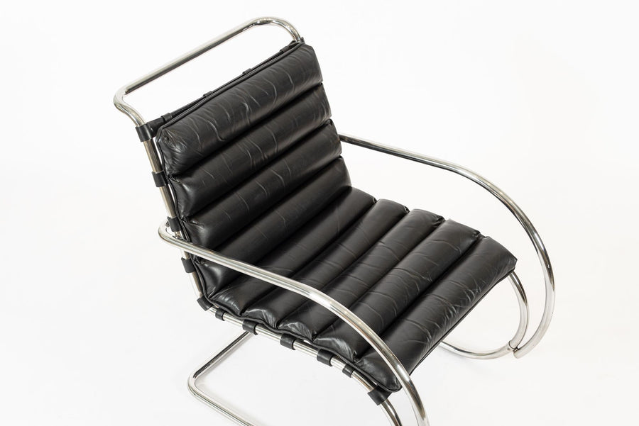 Mid Century MR Black Leather Arm Chairs by Mies van der Rohe for Knoll