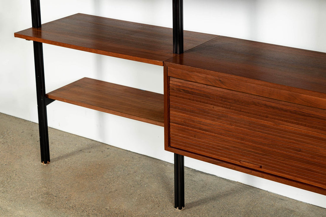 Early Production George Nelson OMNI Three-Bay Modular Walnut Wall Unit by Structural Products, Circa 1961