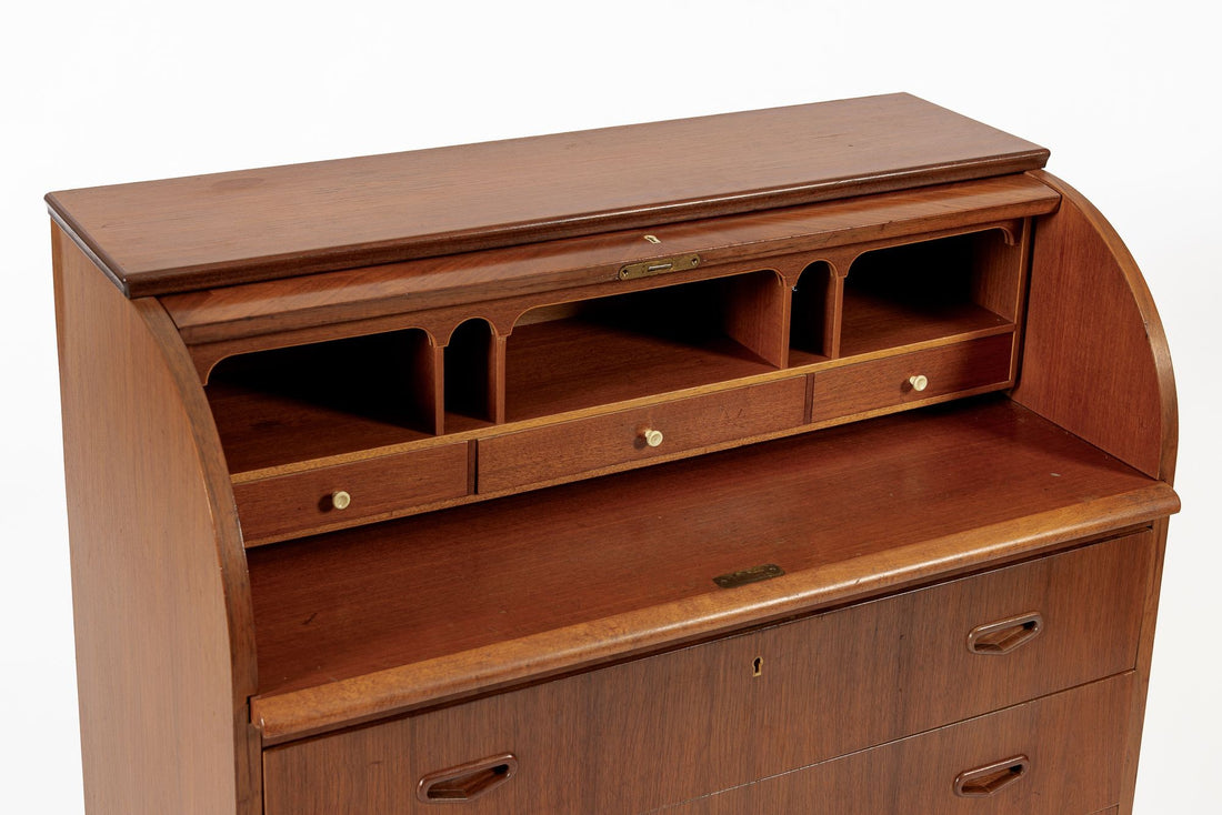 Mid Century Swedish Teak Rolltop Secretary Desk by Egon Ostergaard