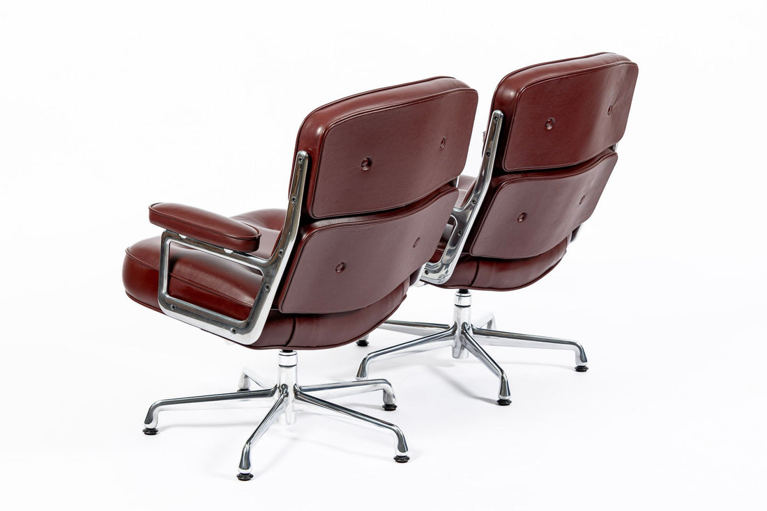 Pair Eames Herman Miller Time Life Lobby Red Leather Office Chairs