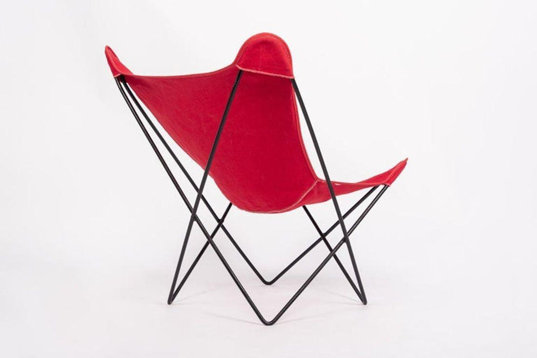 Vintage Mid Century Red Butterfly Canvas and Metal Chair by Knoll, 1970s