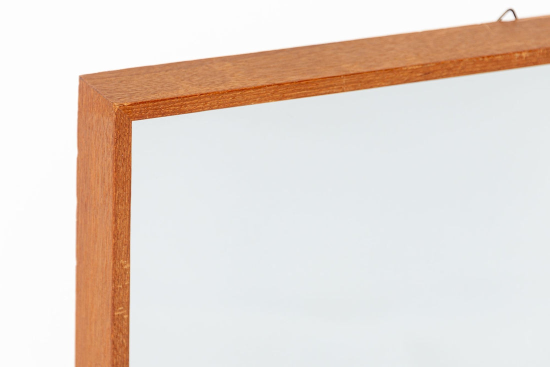 Vintage Mid Century Square Teak Wood Hanging Wall Mirror