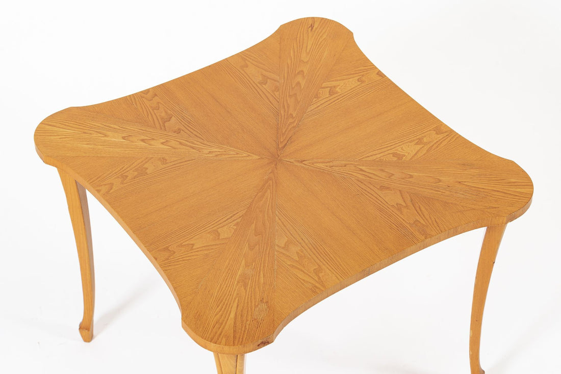 Vintage Art Deco Swedish Square Beech Scalloped Table 1940s
