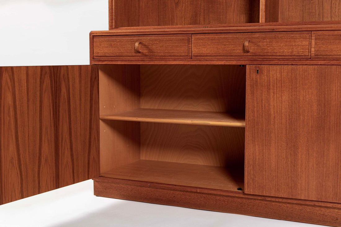 Large Mid Century Swedish Teak Wood Bookshelf Wall Unit by Bodafors