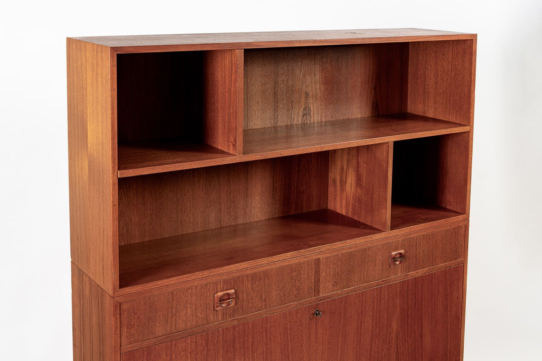 Mid Century Danish Teak Wood Drop-Down Secretary Desk Wall Unit