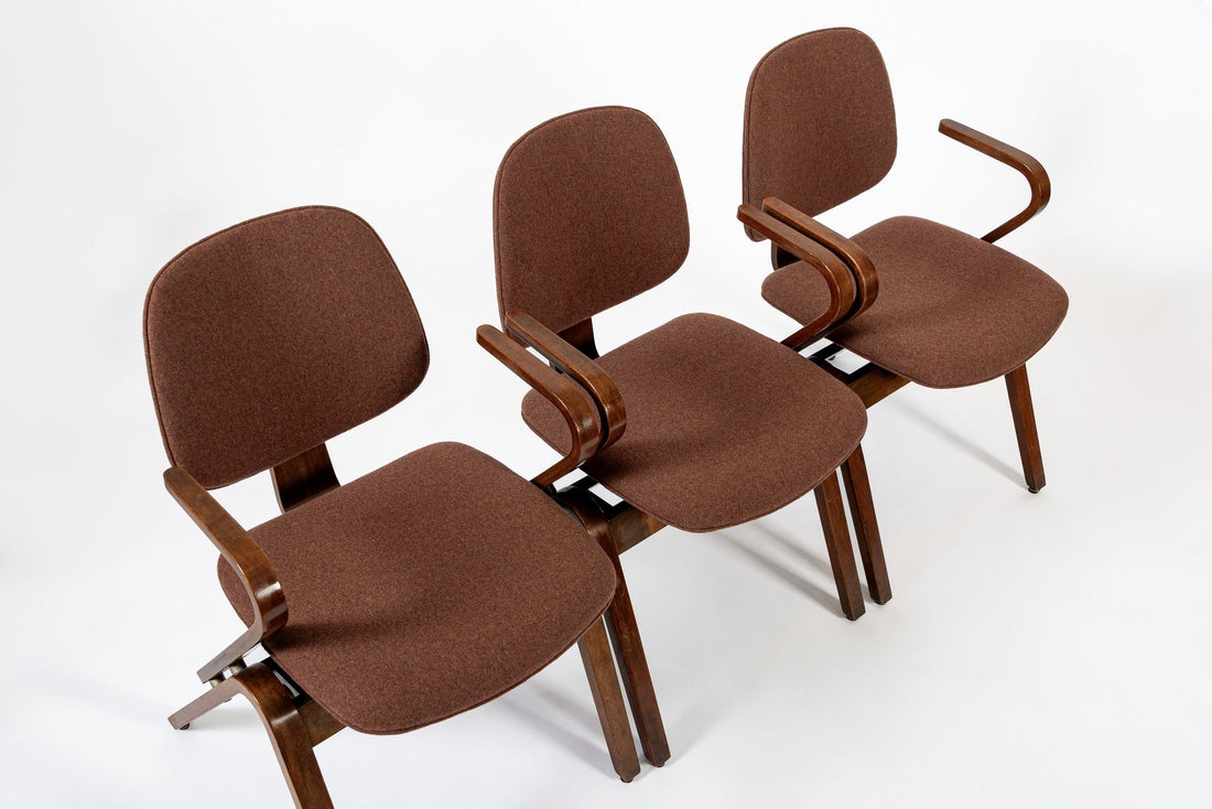 Mid Century Brown Plywood Arm Chairs by Joe Atkinson for Thonet