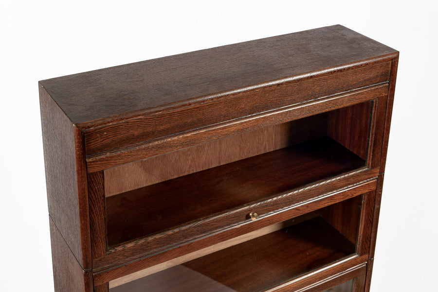 Antique English Tall Stepback Oak Wood Barrister Bookcase Cabinet