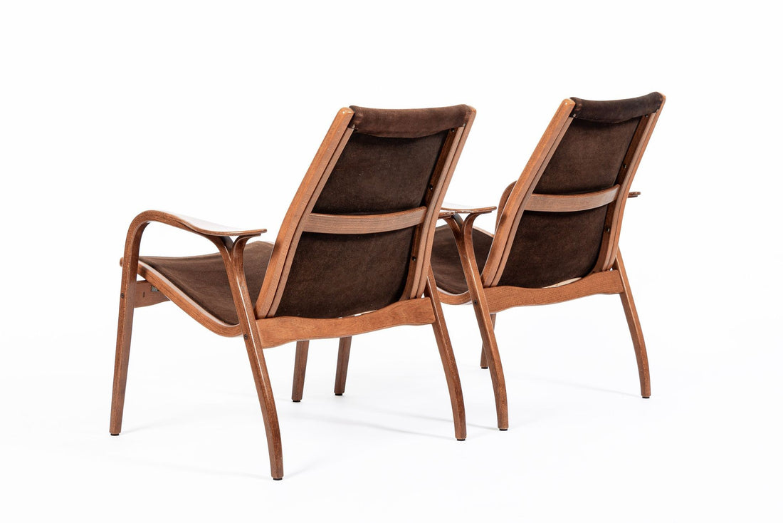 Pair Mid-Century Swedish Brown Lamino Lounge Chairs by Yngve Ekström for Swedese