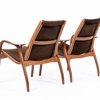Pair Mid-Century Swedish Brown Lamino Lounge Chairs by Yngve Ekström for Swedese