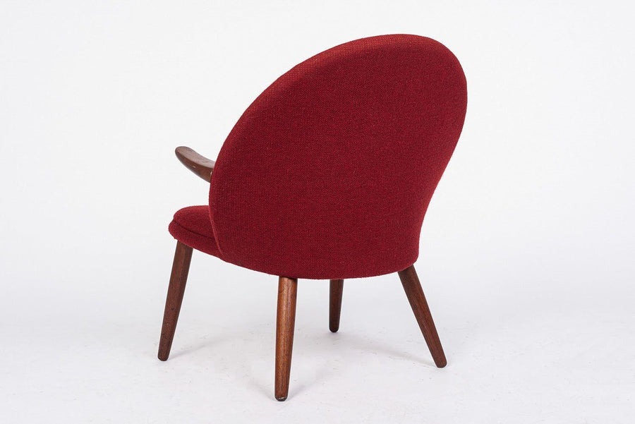 Danish Mid Century Modern Red Upholstery Lounge Chairs by Kurt Olsen, 1960s