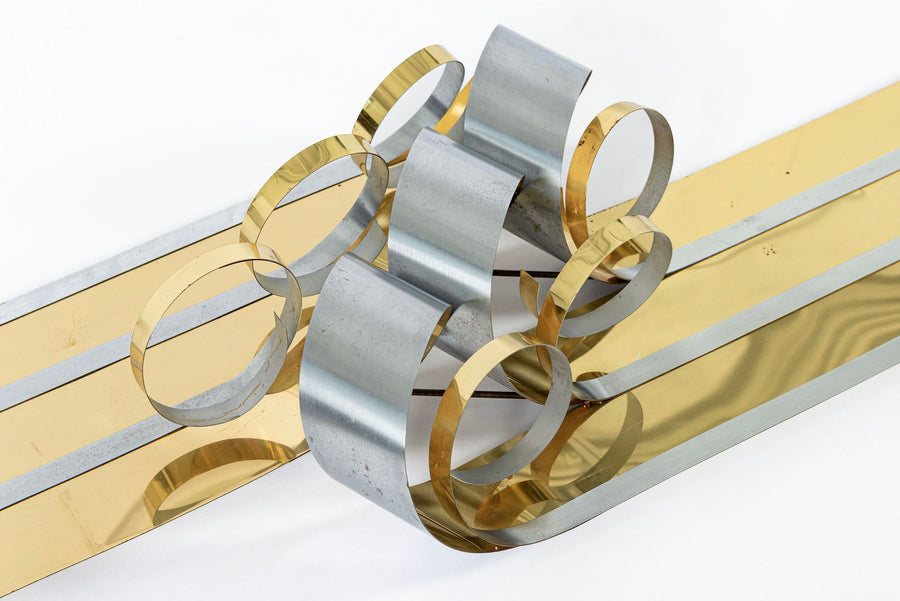 Large Vintage Mid Century Metal Ribbon Wall Art Sculpture by Curtis Jere 1980s
