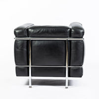 Authentic Cassina LC2 Black Leather Petit Lounge Chair by Le Corbusier, 4x Avail