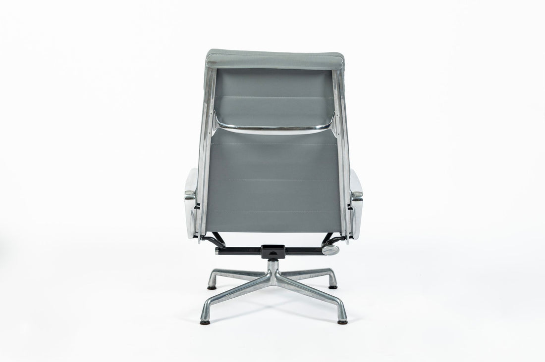 Eames Soft Pad Recliner for Herman Miller, Gray Leather Aluminum Group Lounge Chair