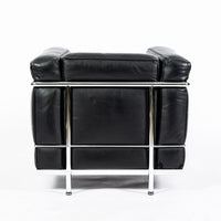 Authentic Cassina LC2 Black Leather Petit Lounge Chair by Le Corbusier, 4x Avail