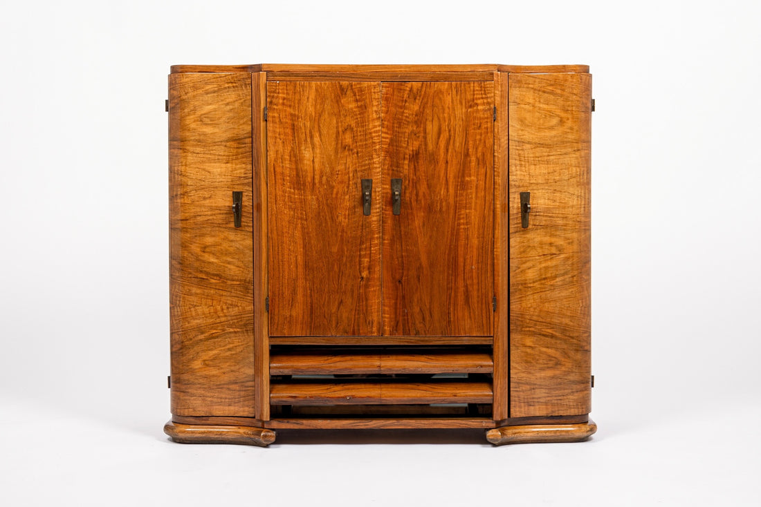 Antique English Art Deco Wood Bar Cabinet Credenza, 1930s