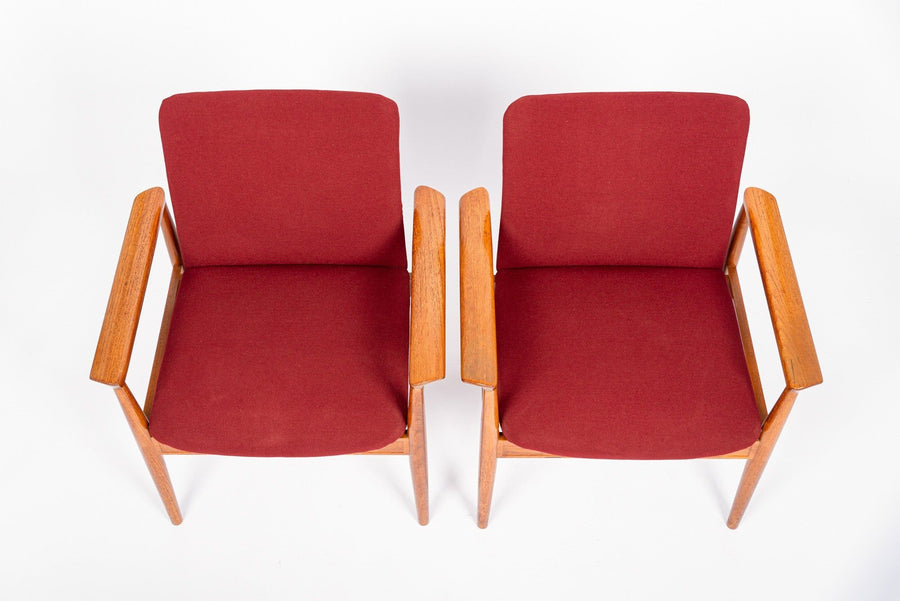 Danish Modern Red Diplomat Chairs by Finn Juhl for France & Daverkosen