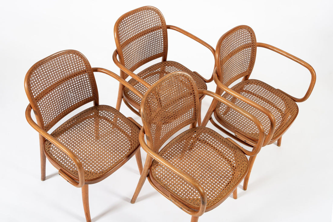 Vintage Bent Wood & Wicker Cafe Chairs by Josef Hoffman for Ligna