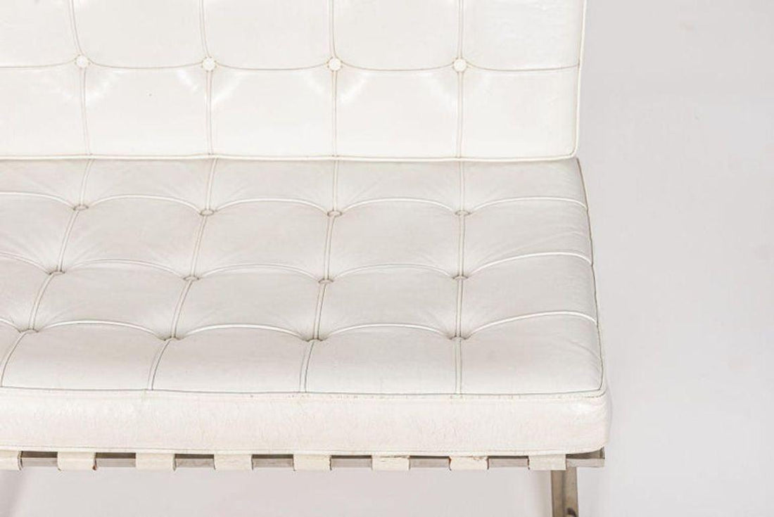 Mid Century White Barcelona Chairs by Mies van der Rohe for Knoll, 1970s