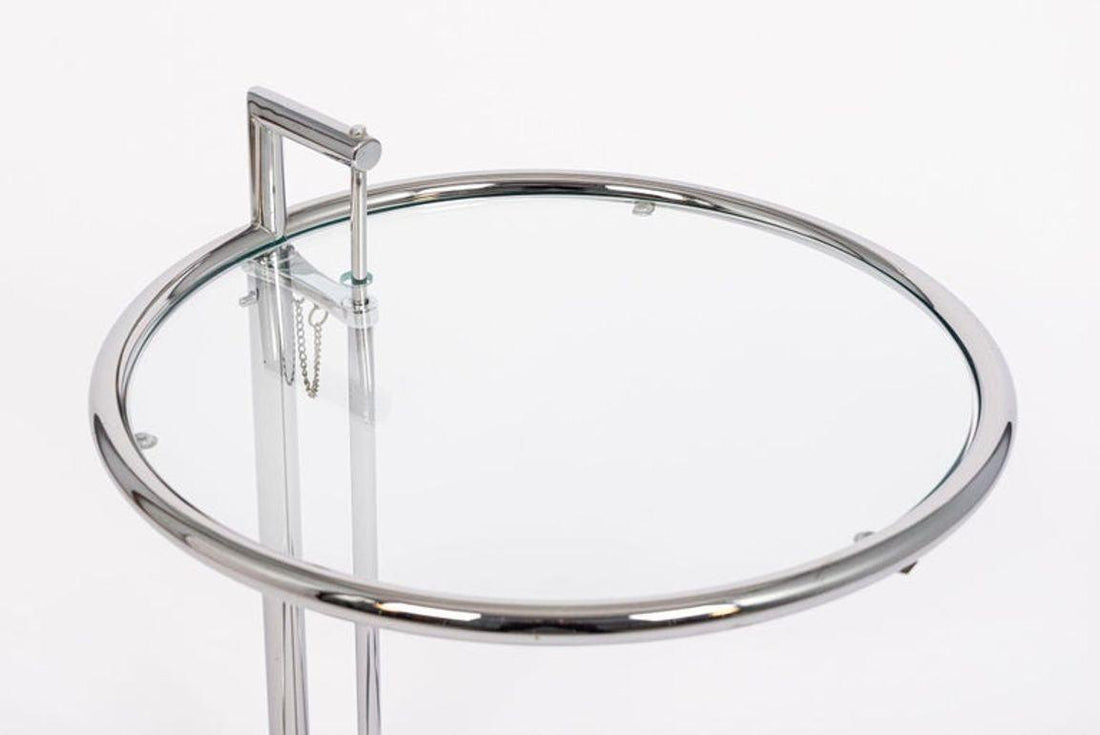 Mid Century Modern Glass & Chrome Round Side Table by Eileen Gray (attr.)