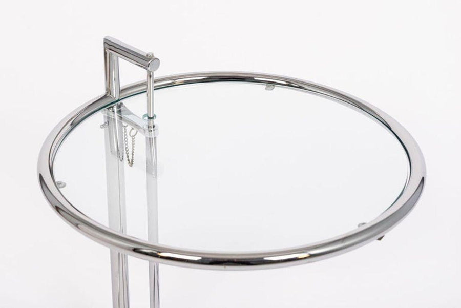 Mid Century Modern Glass & Chrome Round Side Table by Eileen Gray (attr.)
