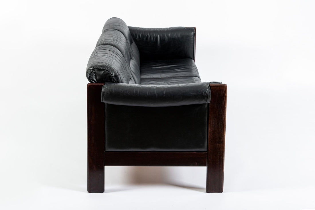 Mid Century Danish Black Leather Sofa in Style of Arne Norell, Matching Chair Avail
