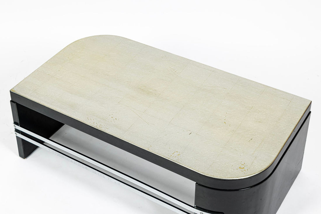 Art Deco Coffee Table in Black Lacquer and Metal Leaf, circa 1935