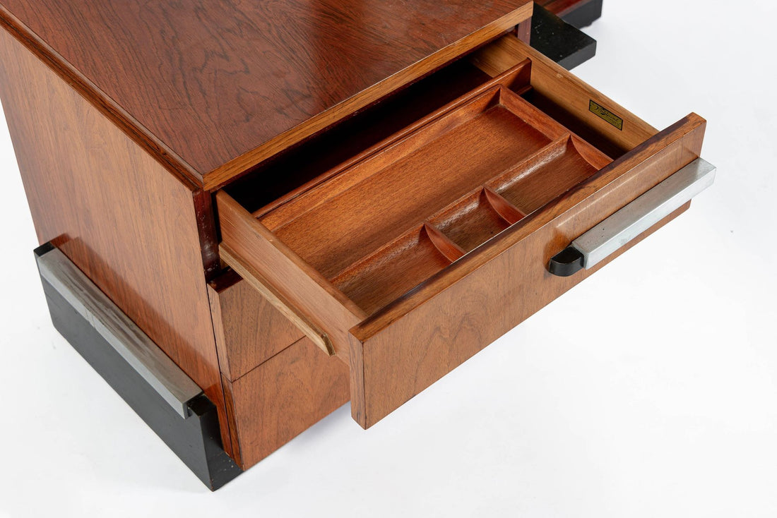 Antique Art Deco Wood Vanity Mirror & Stool by Donald Deskey for Widdicomb 1930s