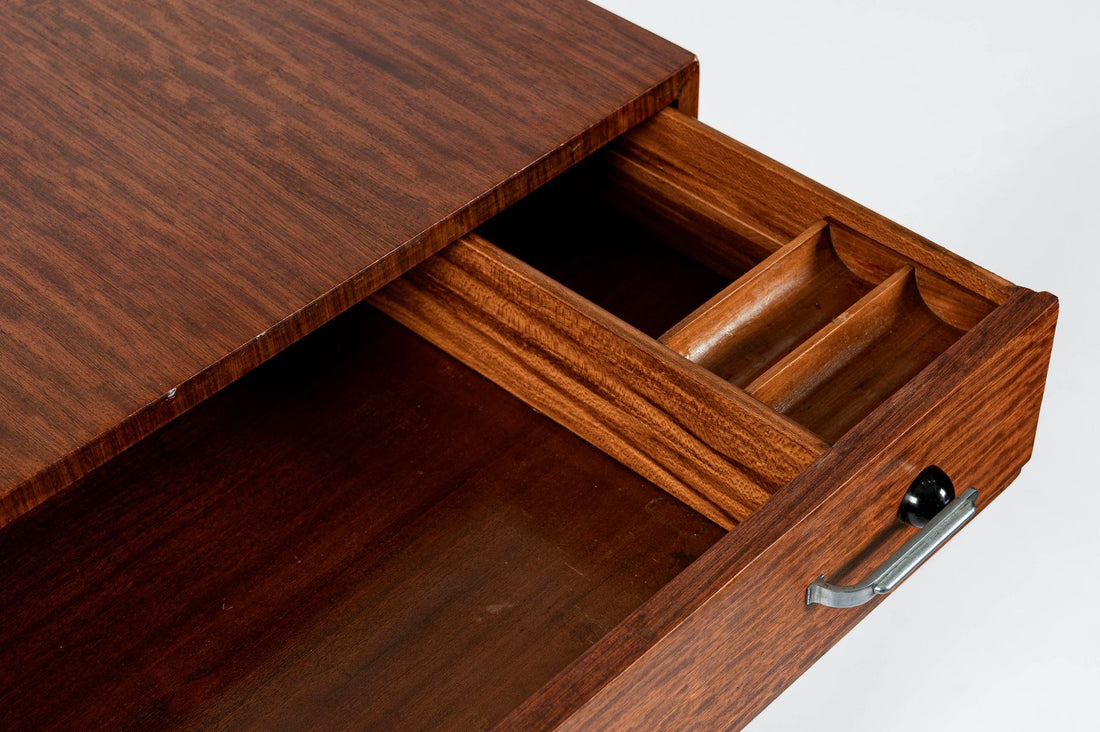 Art Deco Tiger Wood Dresser Cabinet, Vintage Streamline Modern 1940s