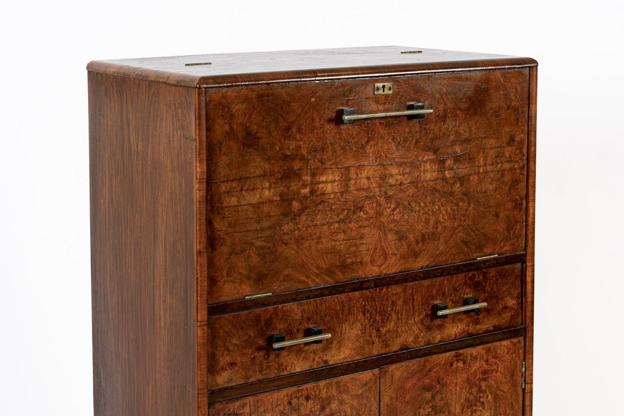 Antique French Art Deco Elm Wood Bar Cabinet 1930s