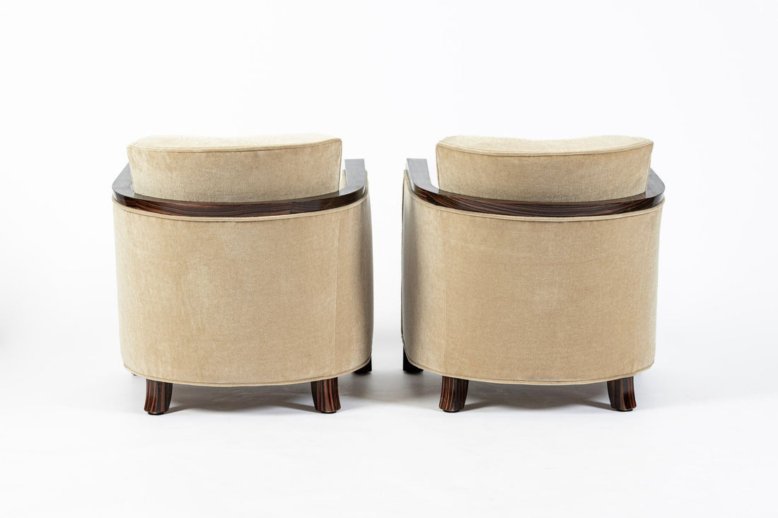 French Art Deco Mohair Lounge Chairs by Eric Bagge for Mercier Frères, Macassar Ebony, 1920s