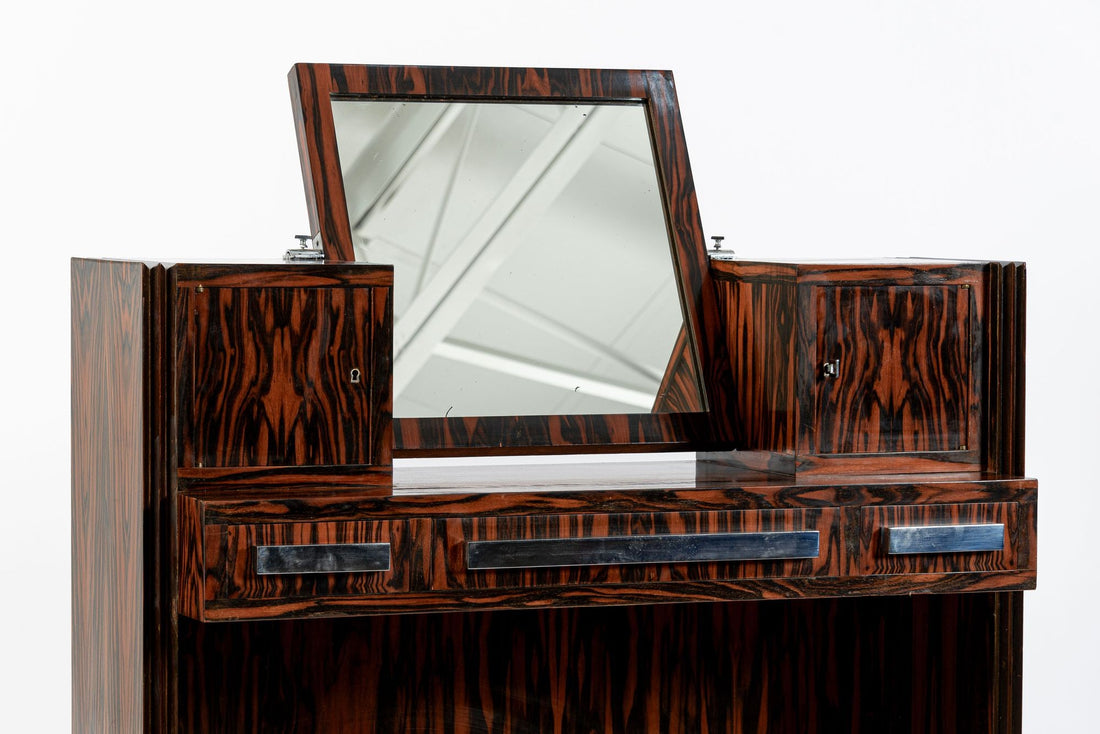 Antique French Art Deco Macassar Ebony Vanity Cabinet by Georges Champion (attr)