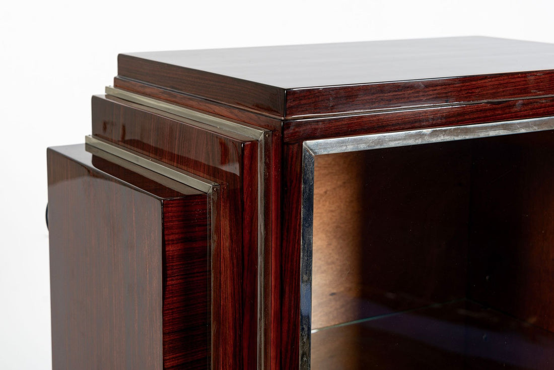 Antique French Art Deco Rosewood and Glass Vitrine Display Cabinet 1930s