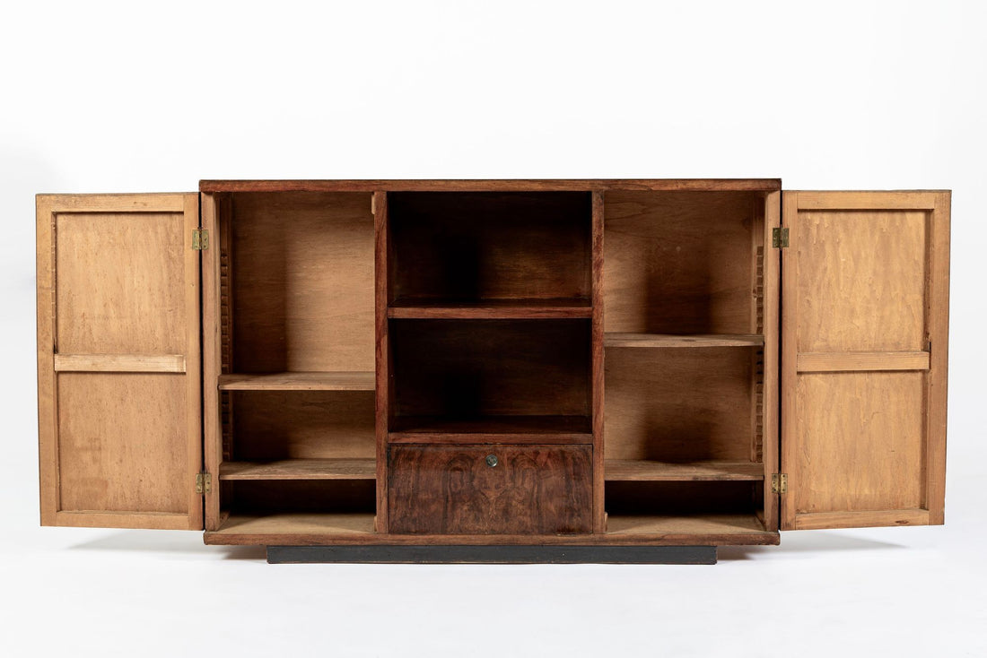 Antique Art Deco Italian Walnut Wood Credenza Cabinet