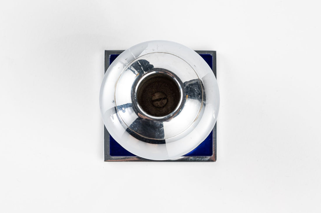 Art Deco Chrome and Cobalt Blue Candleholders by Walter von Nessen for Chase, 1930s