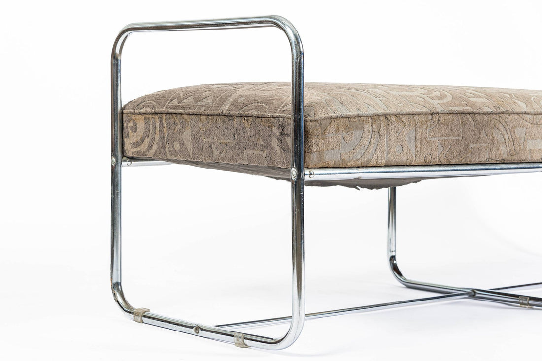Antique Hoffmann Bauhaus Daybed Bench for Howell, Art Deco Chrome Tubular Steel Bench, 1940s