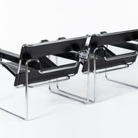 Mid Century Black Leather Wassily Arm Chairs by Marcel Breuer for Knoll, 1960s