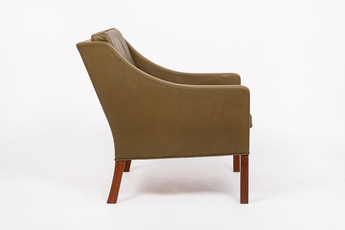 Mid Century Danish Olive Green Leather Lounge Chair by Borge Mogensen
