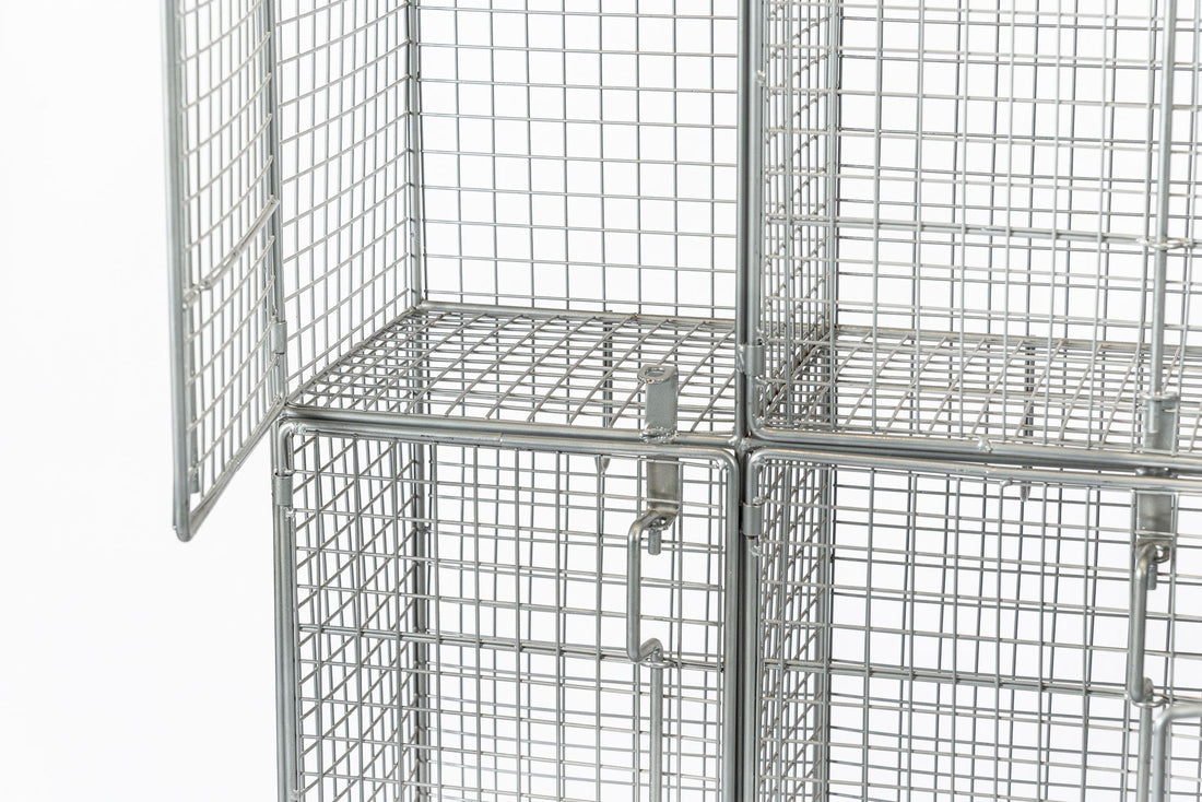 Pair British Industrial Metal Wire Mesh Locker Sets, Made in the UK