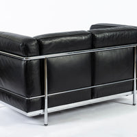 Authentic Cassina LC2 Black Leather Two-Seat Sofa by Le Corbusier 1994