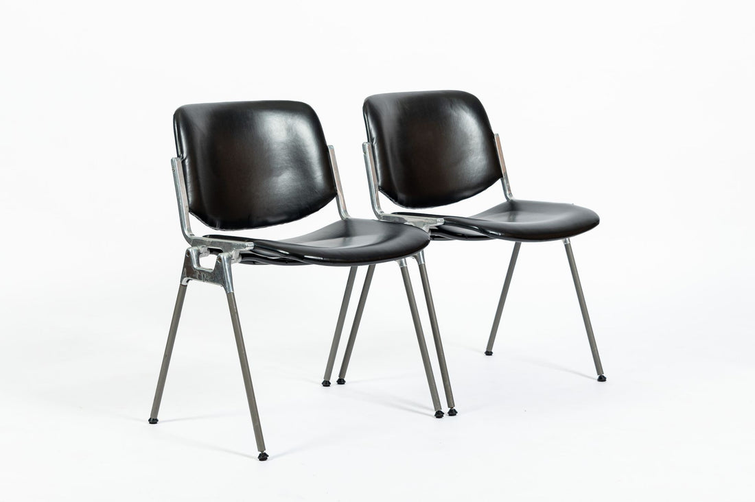 Six Mid Century Italian DSC 106 Leather Stacking Chairs by Giancarlo Piretti for Castelli, 1980s