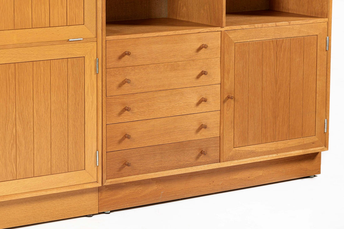 Danish Modern Oak Modular Wall Unit, Mid Century Bookcase Display Cabinet