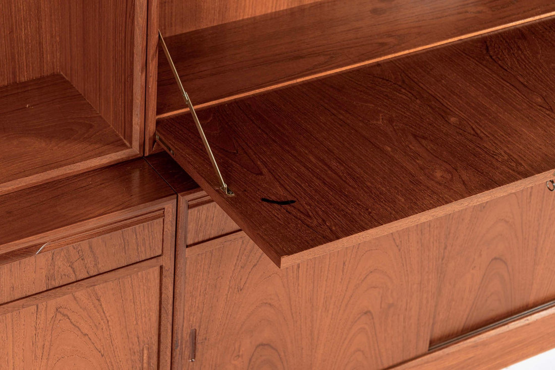 Mid-Century Danish Teak Wood Bookshelves with Dropdown Desk by Bjerringbro Møbler