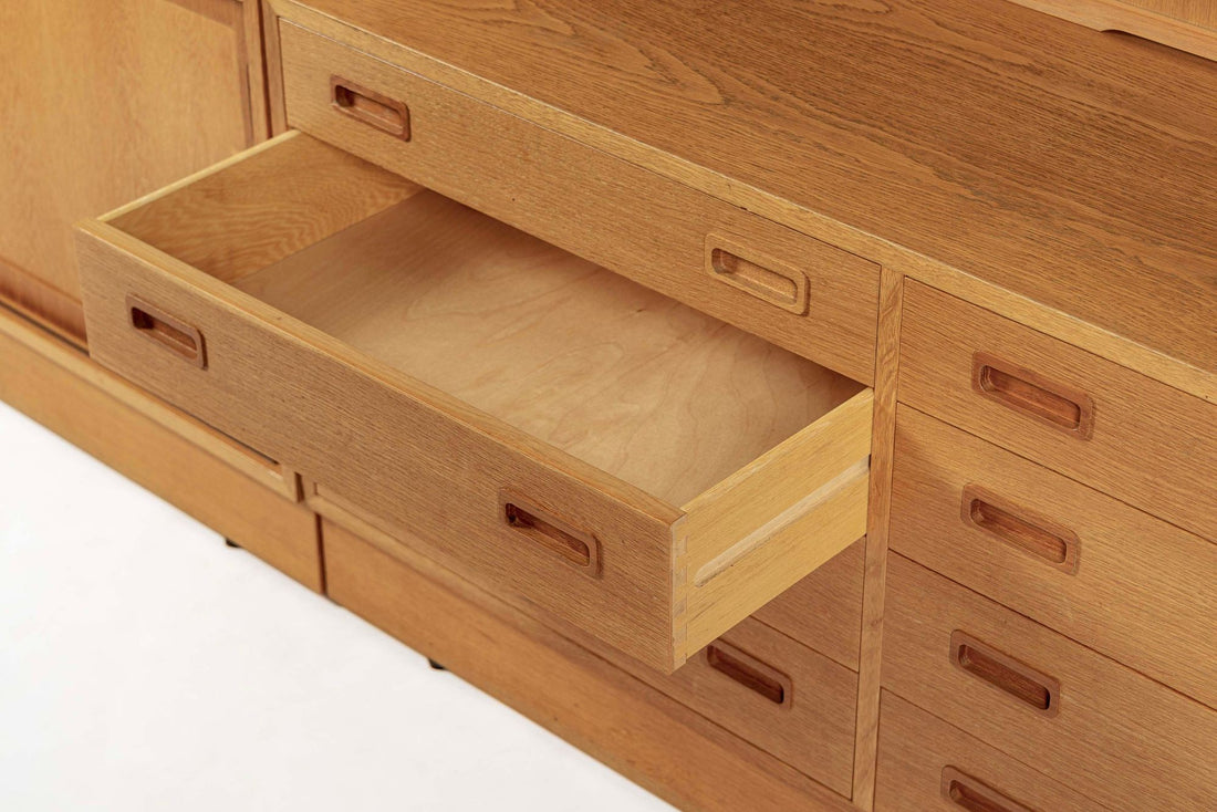 Mid Century Danish Oak Wood Shelving & Display Cabinets by Poul Hundevad