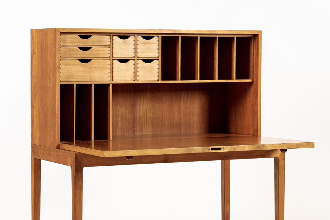 Exceptional Mid Century Danish Drop-Front Secretary Desk & Wall Shelf by Ditzel