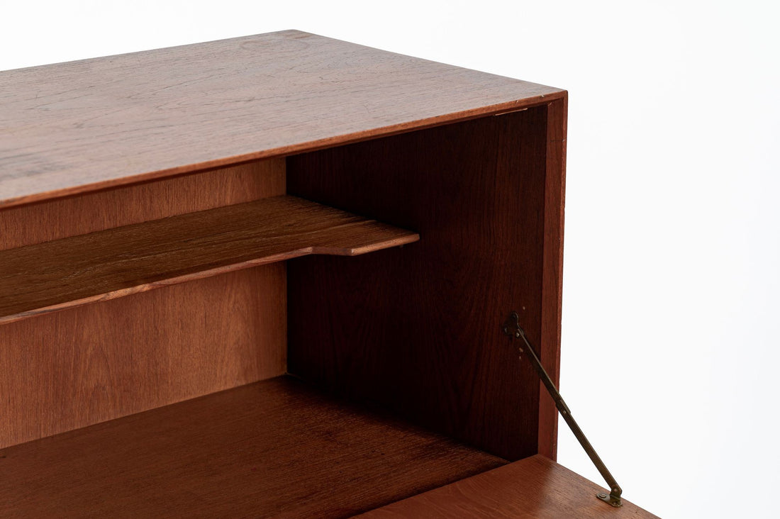 Mid-Century Danish Modern Teak Secretary Desk or Bar Cabinet Made in Denmark 1960s